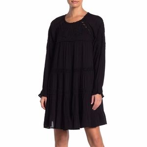 FREE PEOPLE black lacey tiered lined dress SIZE M!